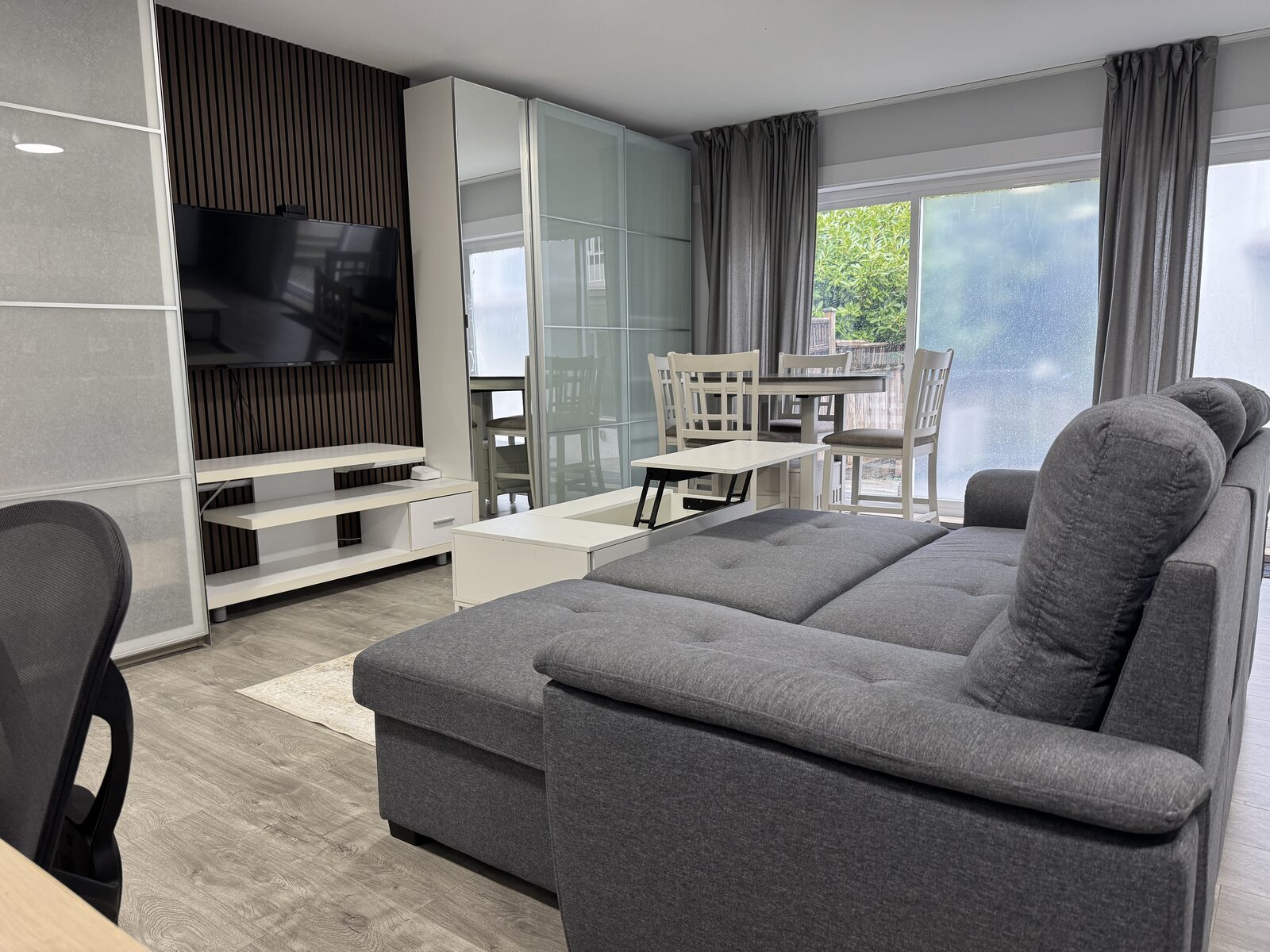 Sectional sofa facing patio doors